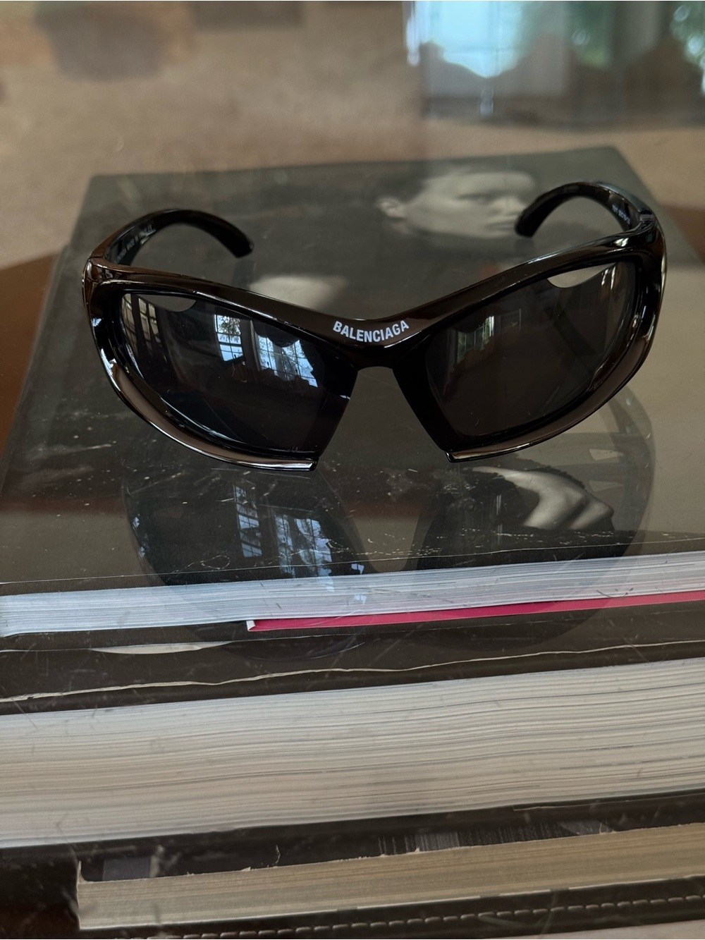 Balenciaga BB0318S Glossy Black Curved Shield Sunglasses - Picture 4 of 10